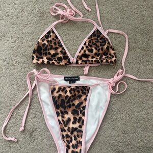 PrettyLittleThing Animal Print Bikini with Pink Accents